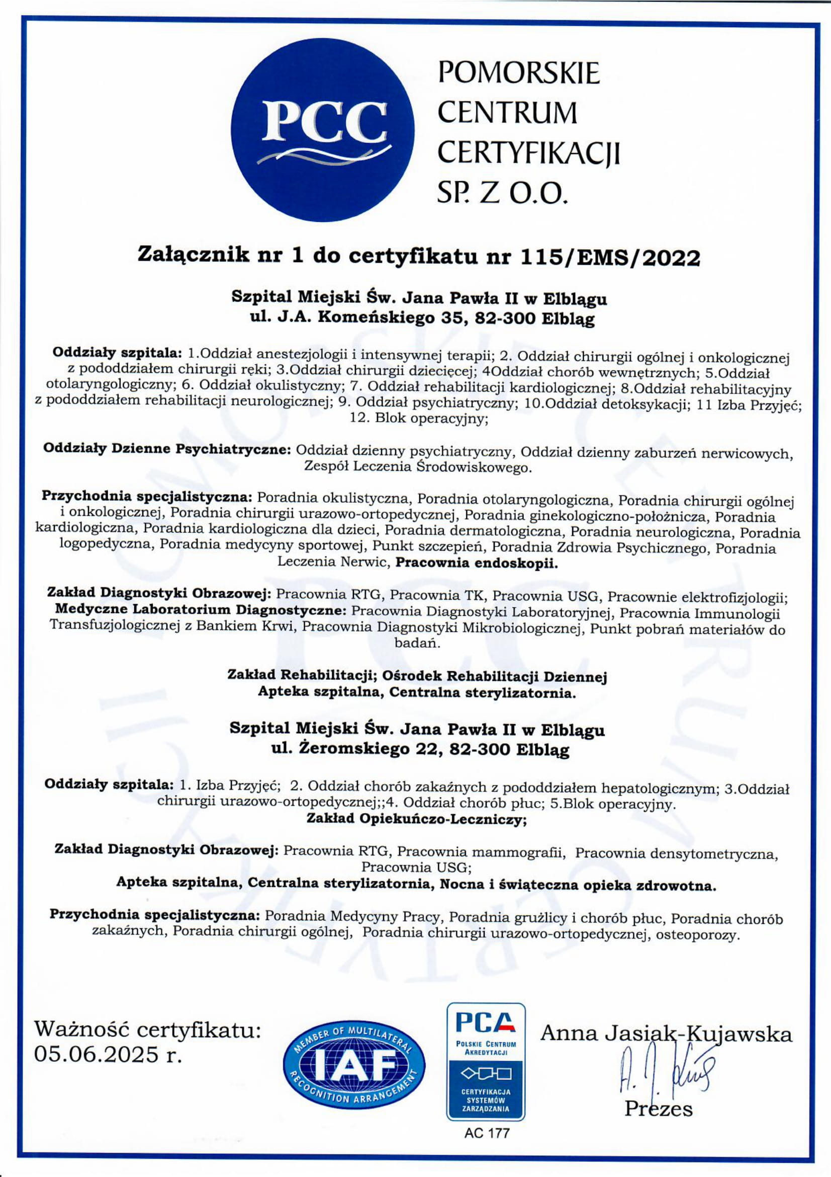 załącznik do certyfikatu EMS 2022 1