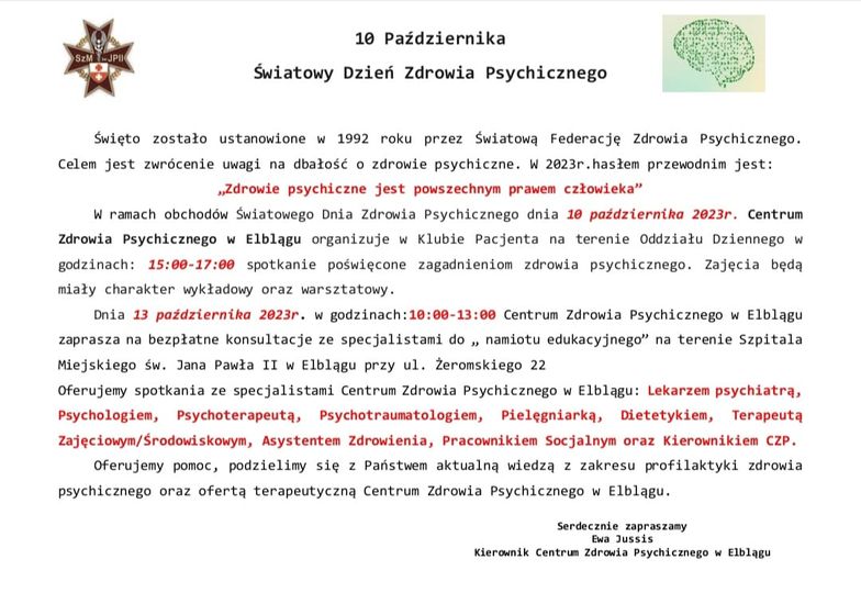 Światowy Dzień Zdrowia Psychicznego 2023